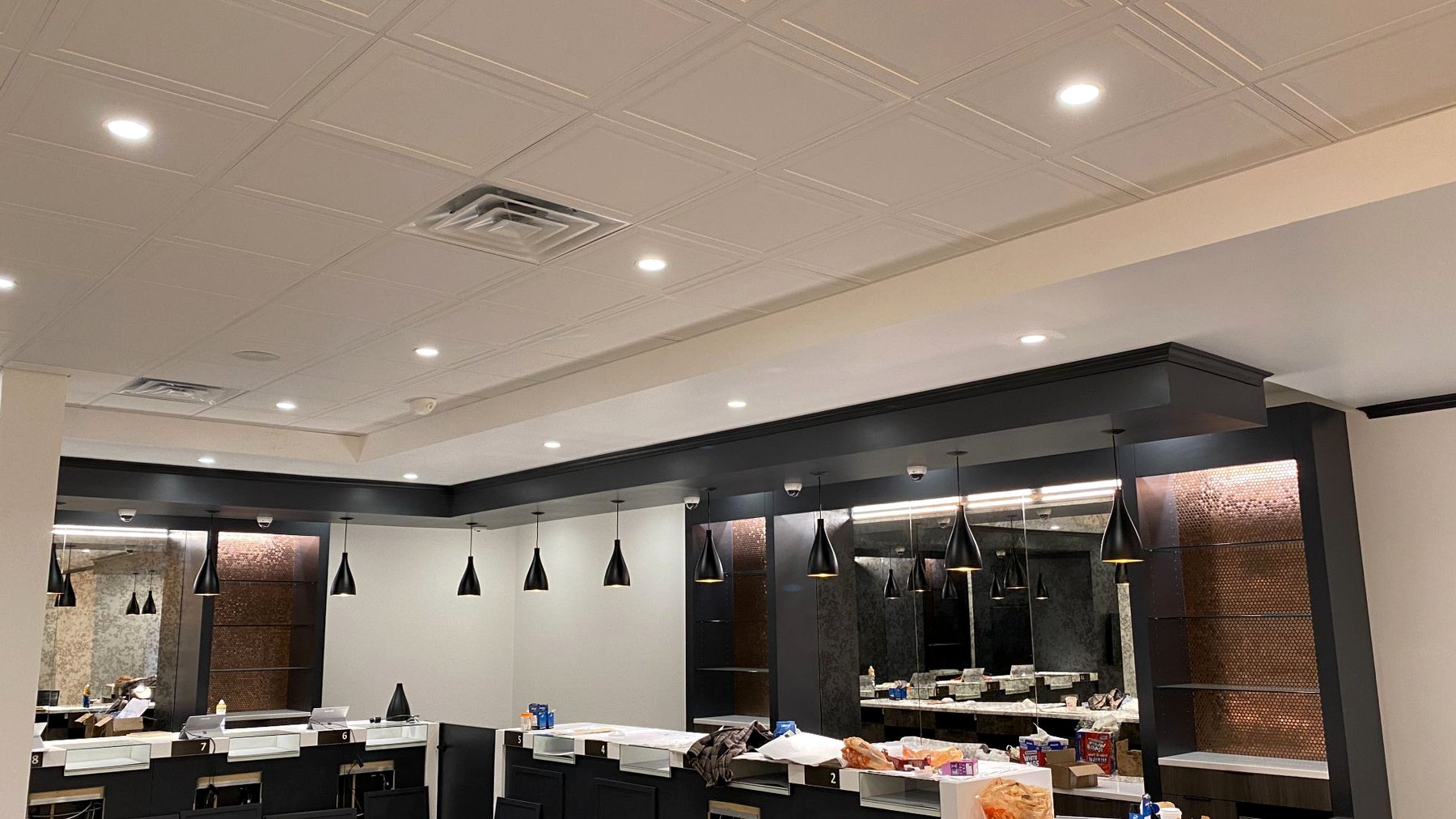 Finished commercial retail interior lighting installation